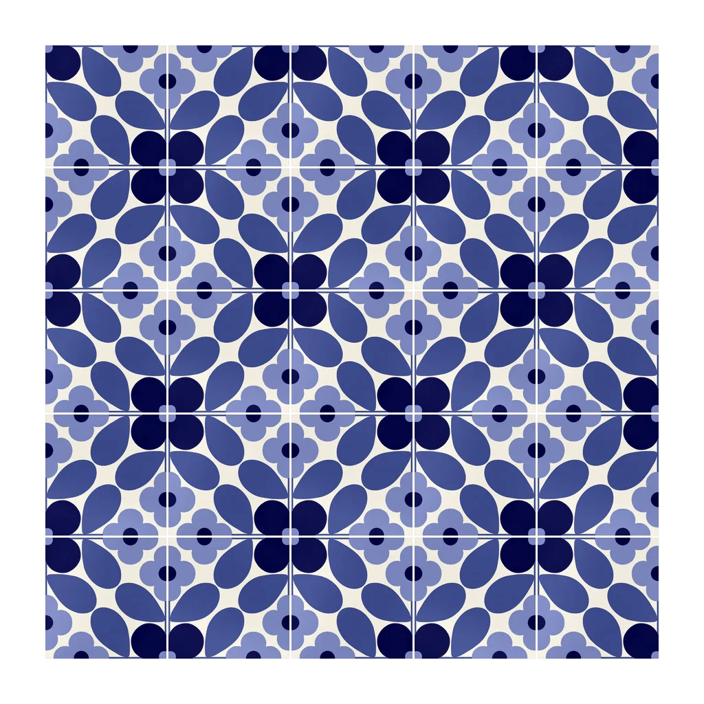 Pared revestida con Azulejo Sixties Crema Brillo 10x10 Azul Noche