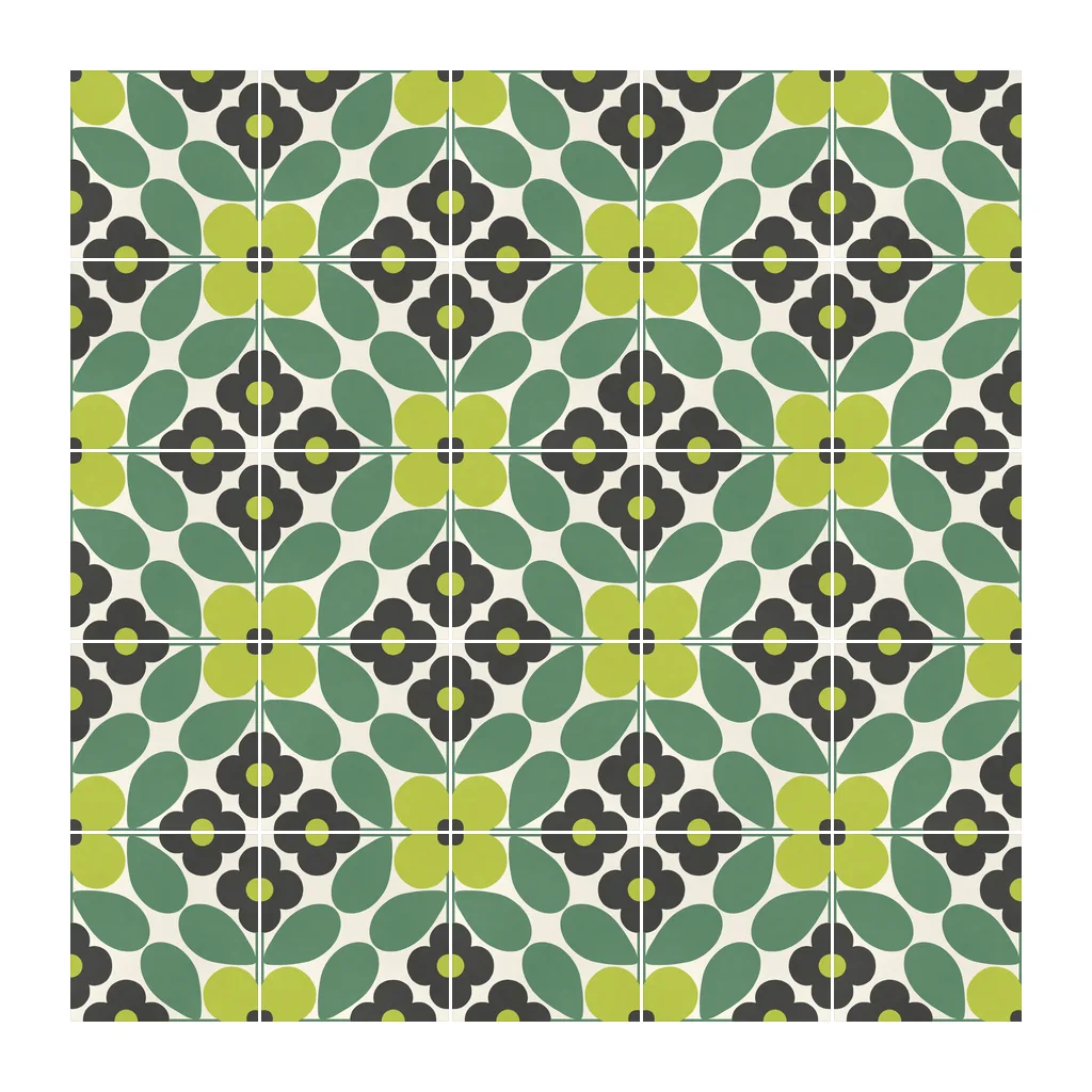 Pared revestida con Azulejo Sixties Crema Brillo 10x10 Verde Bosque