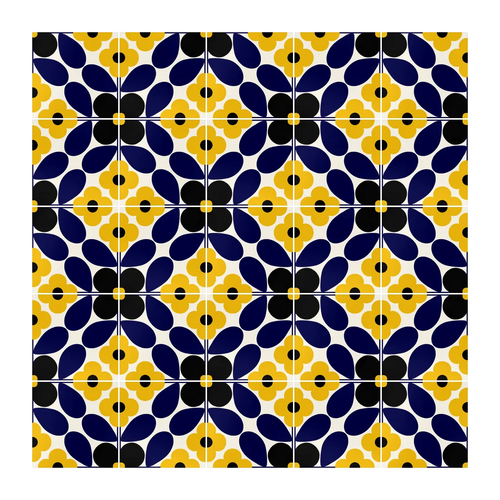 Pared revestida con Azulejo Sixties Crema Mate 10x10 Azul Índigo