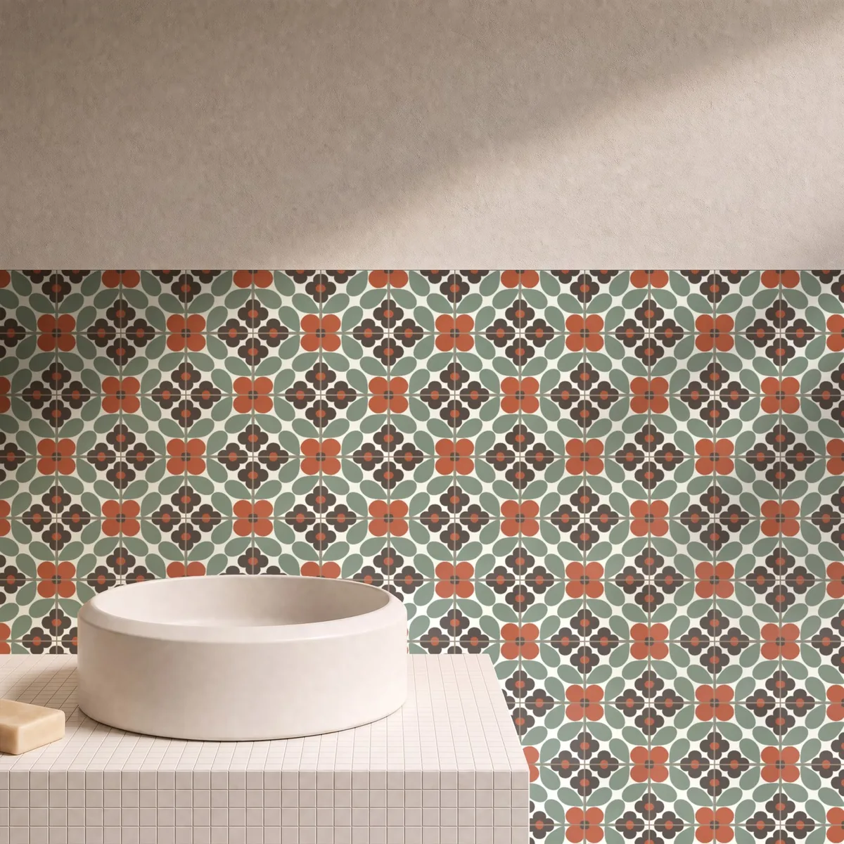 Otro ambiente con Azulejo Sixties Crema Brillo 10x10 Verde Caqui
