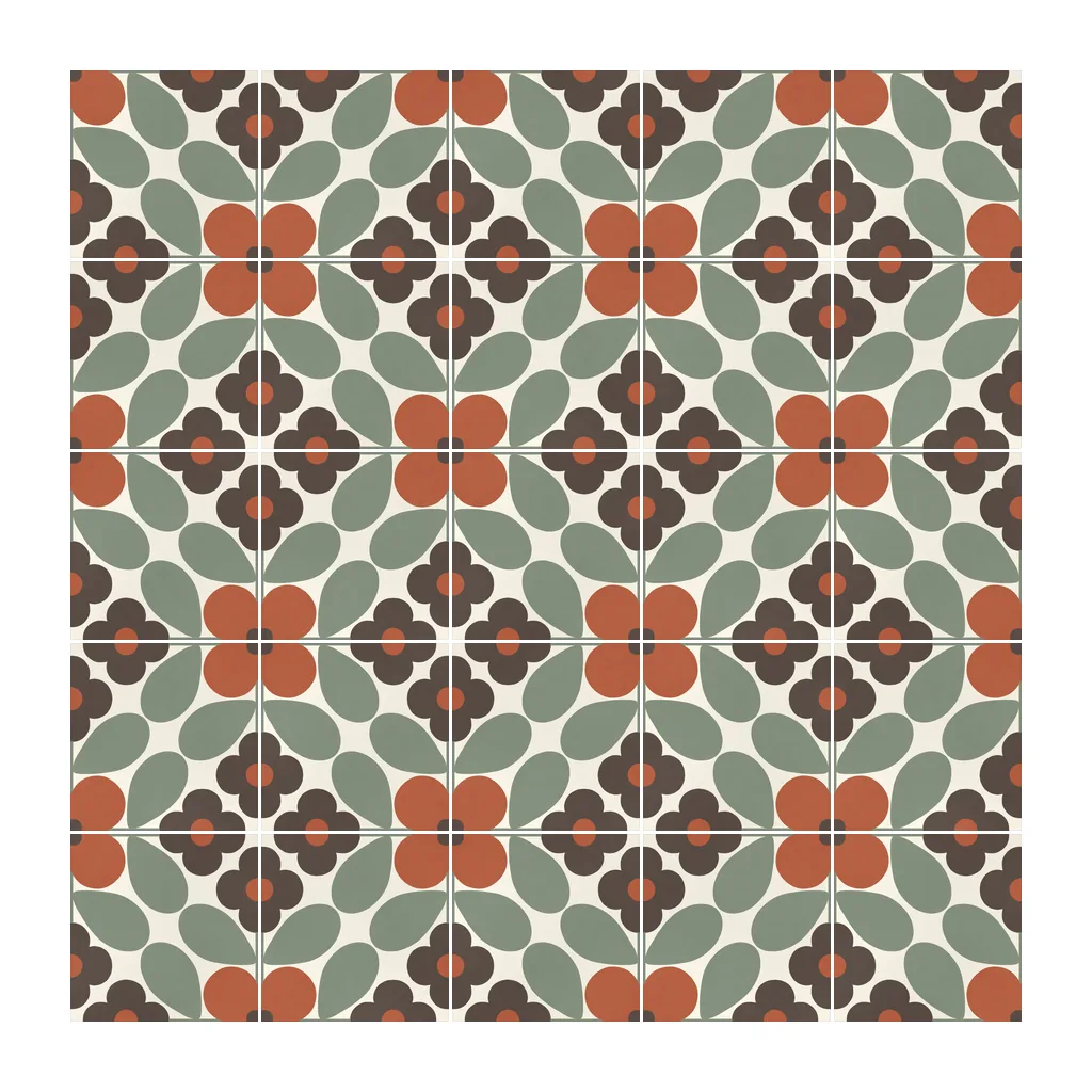 Pared revestida con Azulejo Sixties Crema Brillo 10x10 Verde Caqui