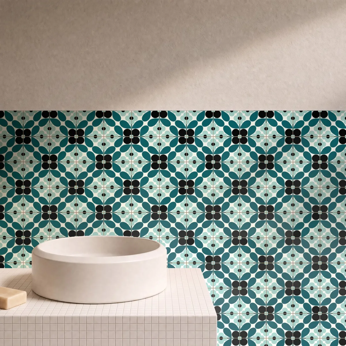 Otro ambiente con Azulejo Sixties Crema Brillo 10x10 Verde Celadón