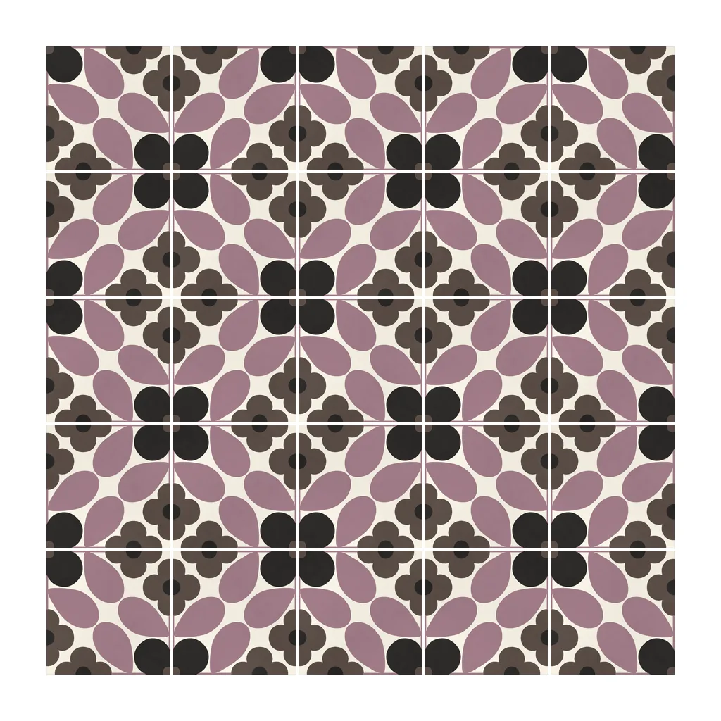 Pared revestida con Azulejo Sixties Crema Brillo 10x10 Malva