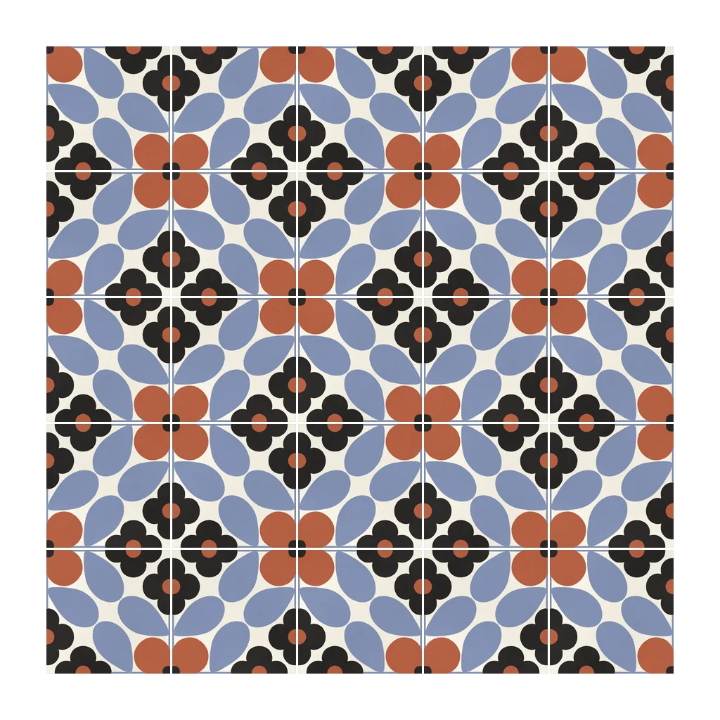 Pared revestida con Azulejo Sixties Crema Mate 10x10 Azul Cielo
