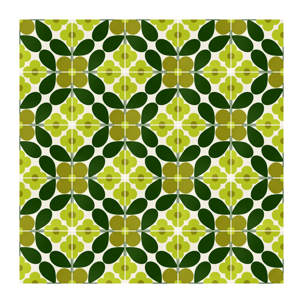 Pared revestida con Azulejo Sixties Crema Brillo 10x10 Verde Selva