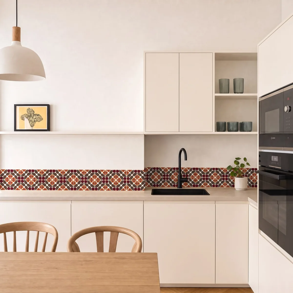 Ambiente con Azulejo Sixties Crema Brillo 10x10 Terracota