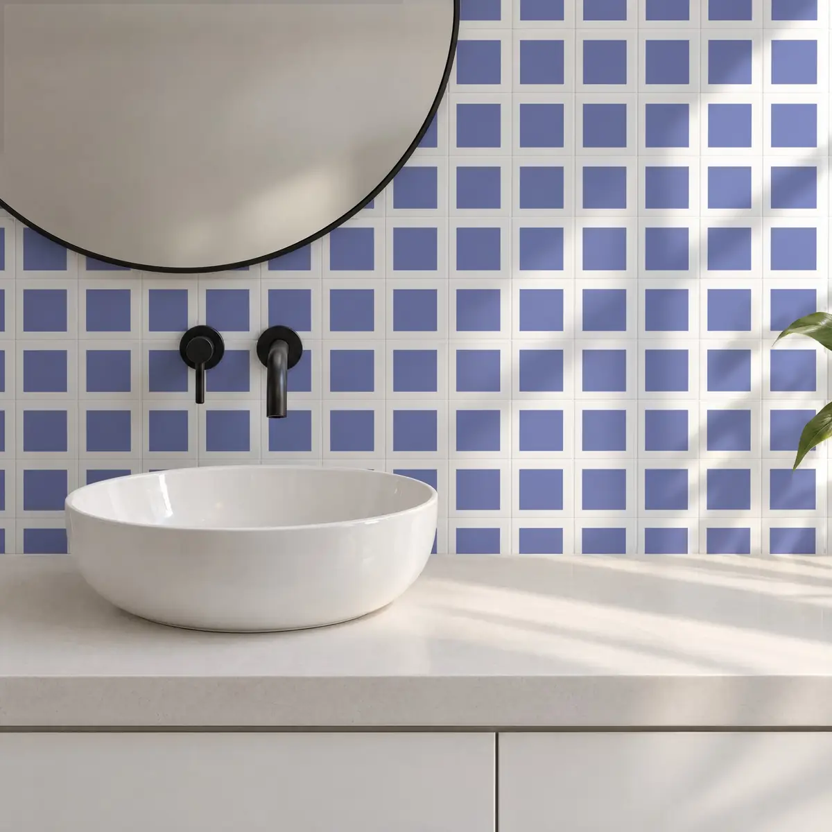 Baño alicatado con Azulejo Square Blanco Brillo 10x10 Azul Claro