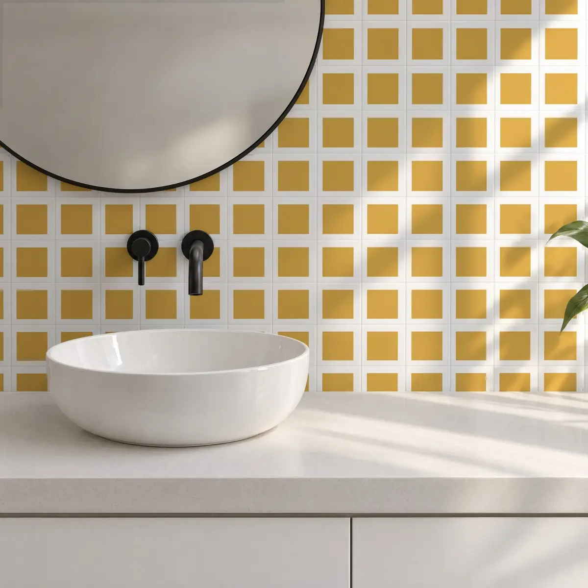 Baño alicatado con Azulejo Square Blanco Brillo 10x10 Beige