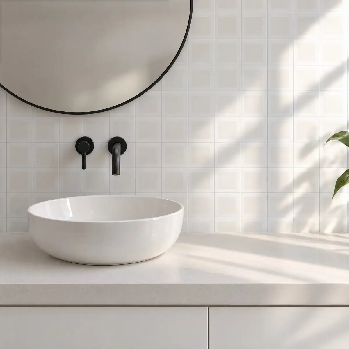 Baño alicatado con Azulejo Square Blanco Brillo 10x10 Blanco Perla