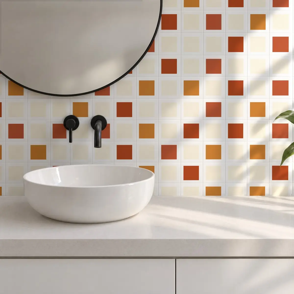 Baño alicatado con Azulejo Square Blanco Brillo 10x10 Crema combinado con otros colores