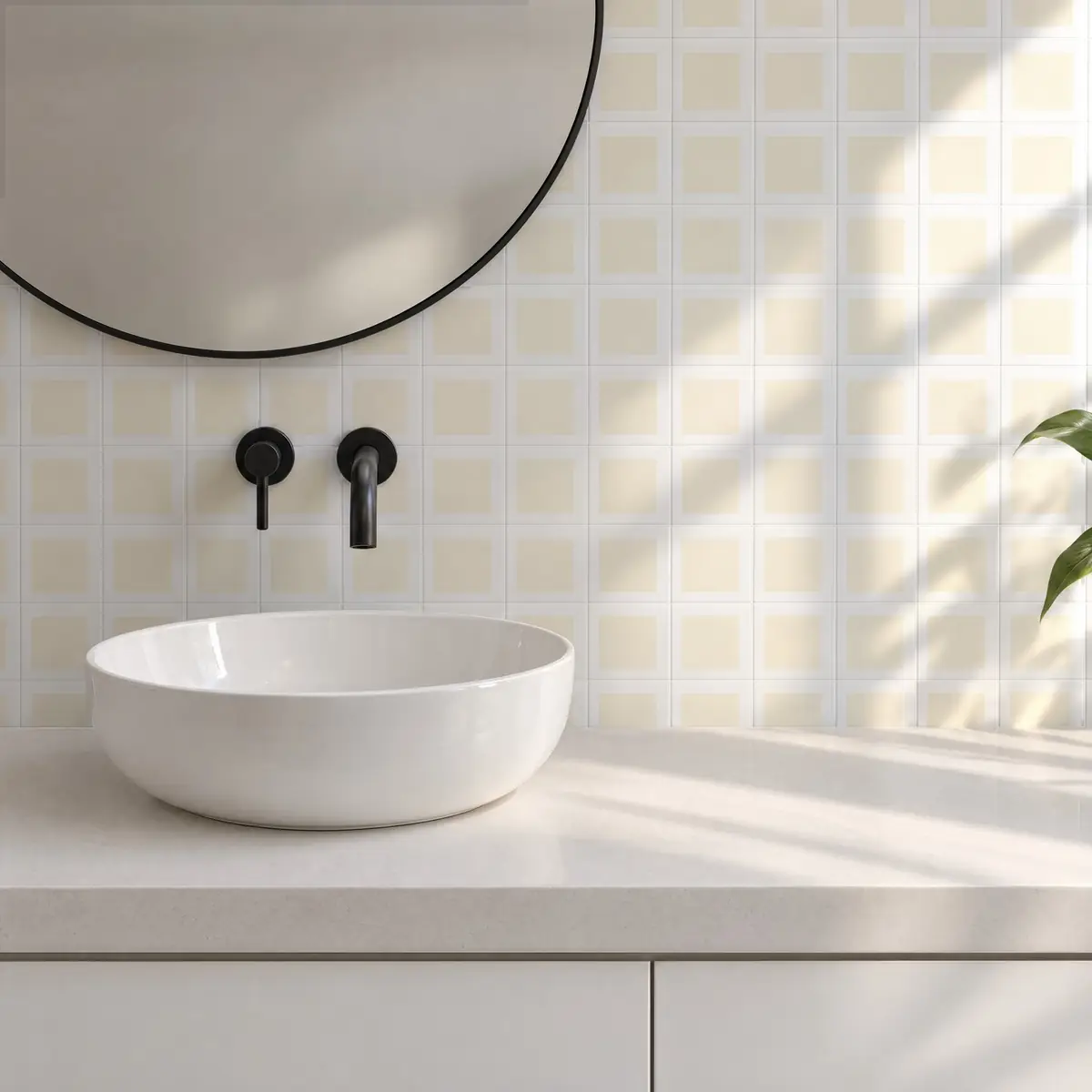 Baño alicatado con Azulejo Square Blanco Brillo 10x10 Crema
