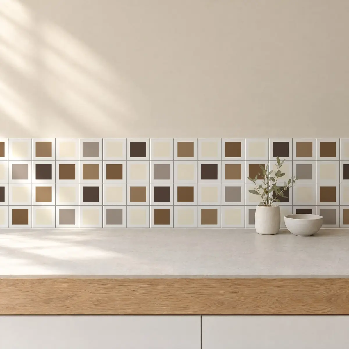 Cocina con Azulejo Square Blanco Brillo 10x10 Crema combinado con otros colores