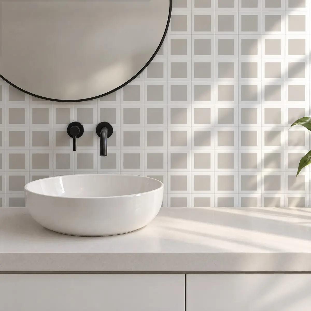 Baño alicatado con Azulejo Square Blanco Brillo 10x10 Gris Ceniza
