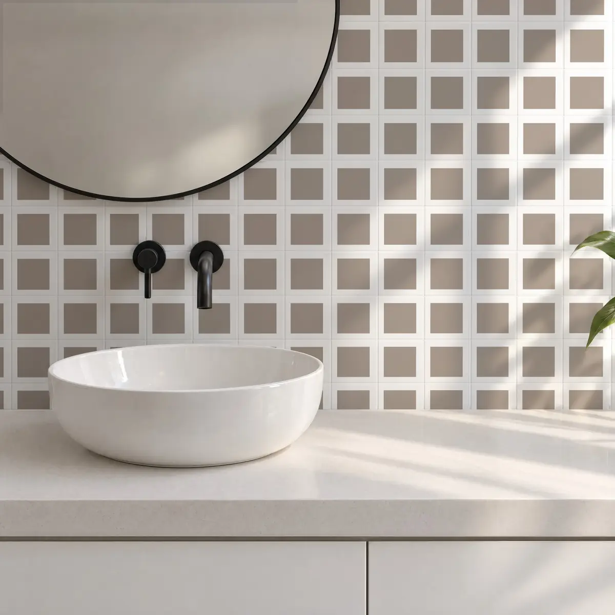 Baño alicatado con Azulejo Square Blanco Brillo 10x10 Gris Claro