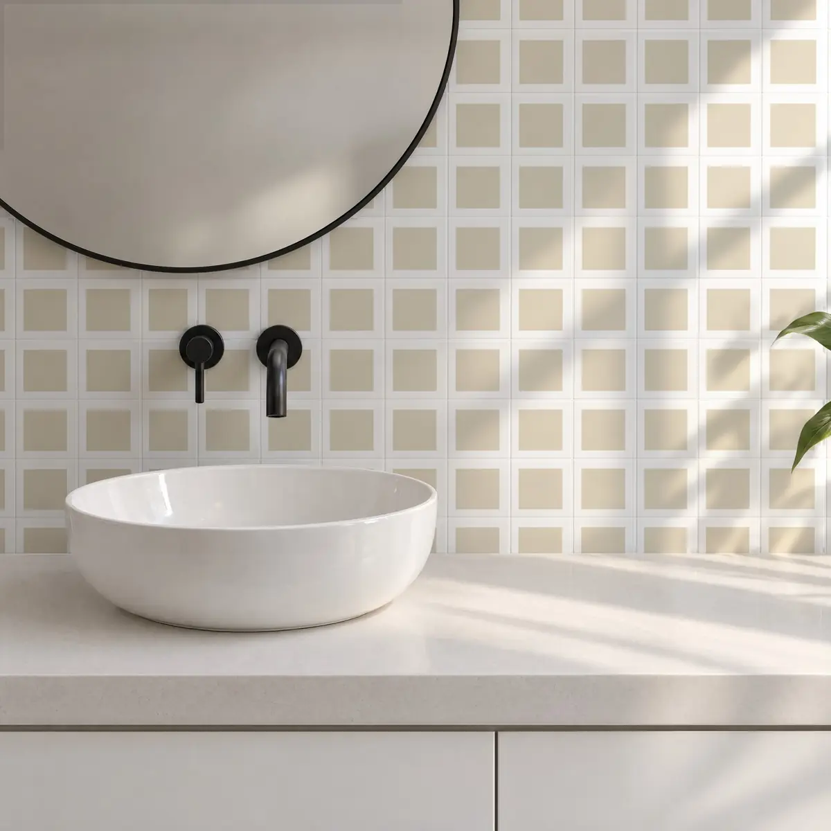 Baño alicatado con Azulejo Square Blanco Brillo 10x10 Hueso