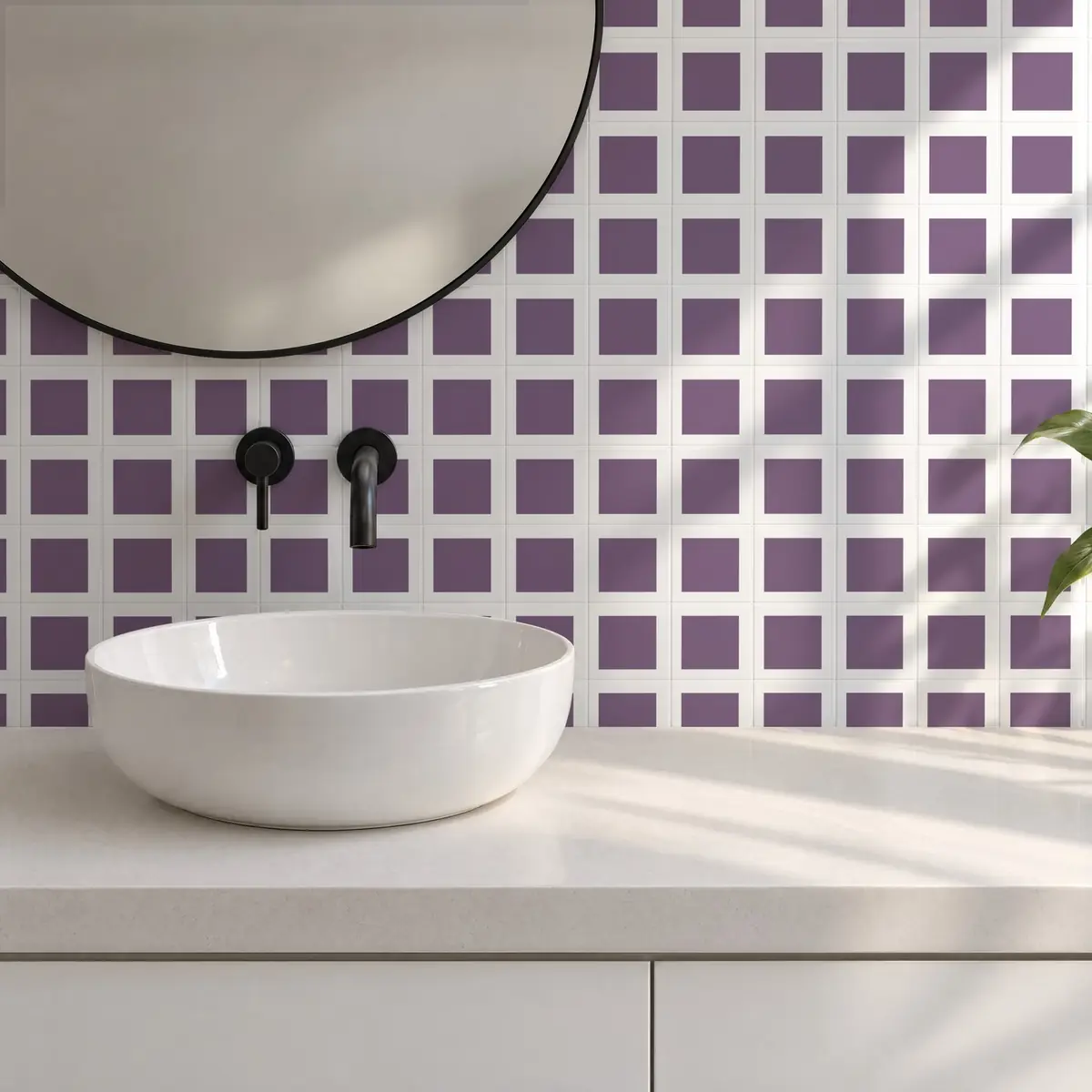 Baño alicatado con Azulejo Square Blanco Brillo 10x10 Lila