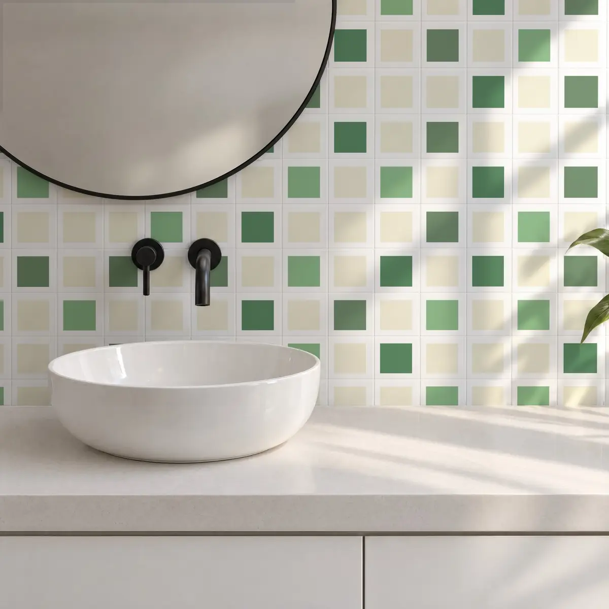 Baño alicatado con Azulejo Square Blanco Brillo 10x10 Mantequilla combinado con otros colores