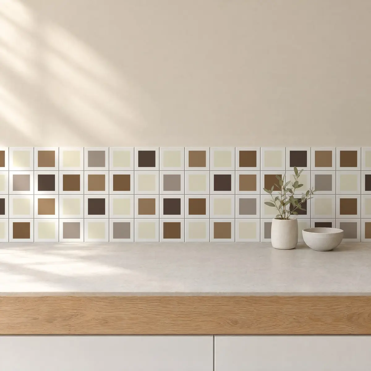 Cocina con Azulejo Square Blanco Brillo 10x10 Mantequilla combinado con otros colores