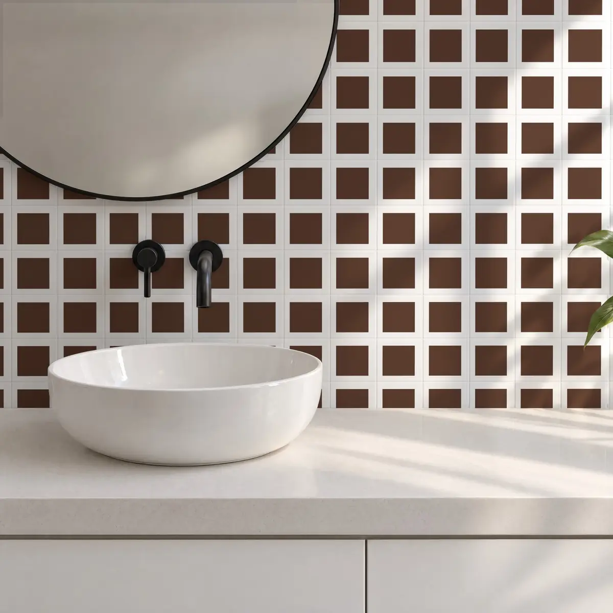 Baño alicatado con Azulejo Square Blanco Brillo 10x10 Marrón