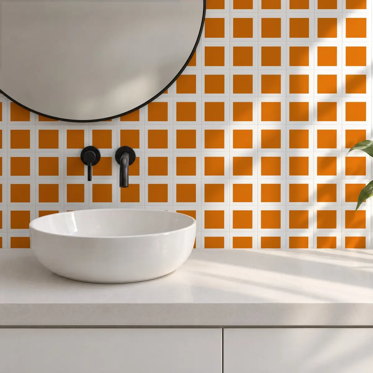 Baño alicatado con Azulejo Square Blanco Brillo 10x10 Naranja