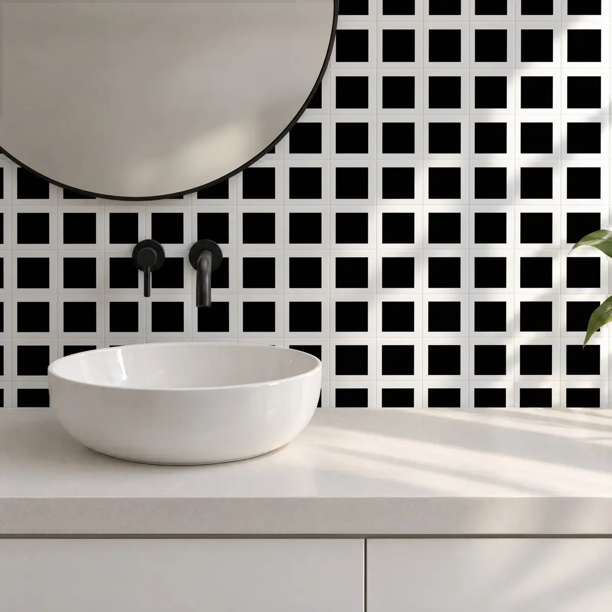 Baño alicatado con Azulejo Square Blanco Brillo 10x10 Negro