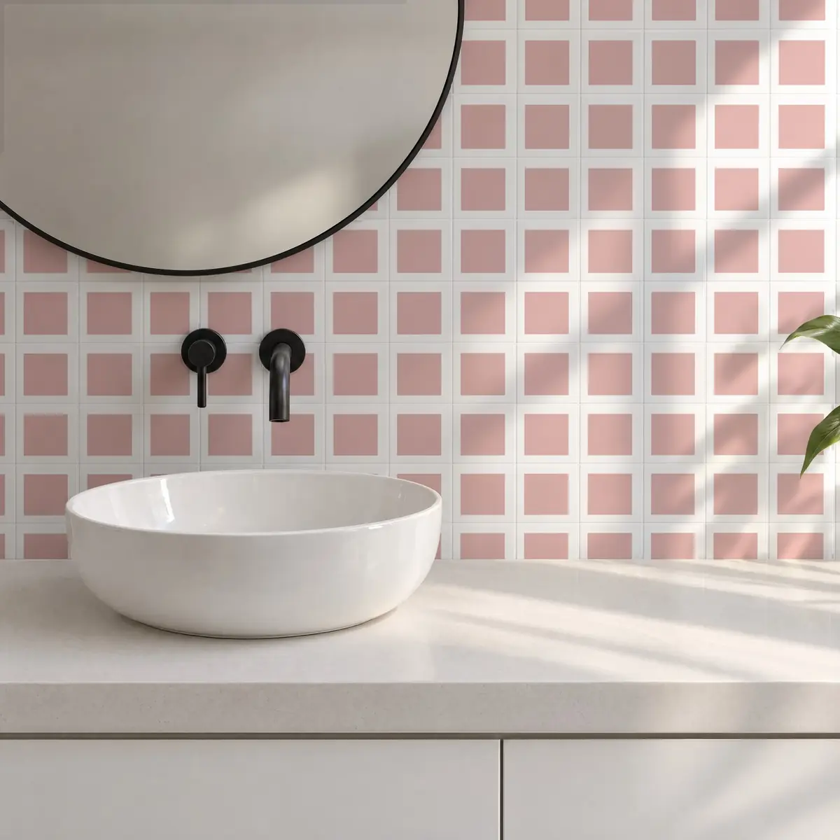 Baño alicatado con Azulejo Square Blanco Brillo 10x10 Rosa