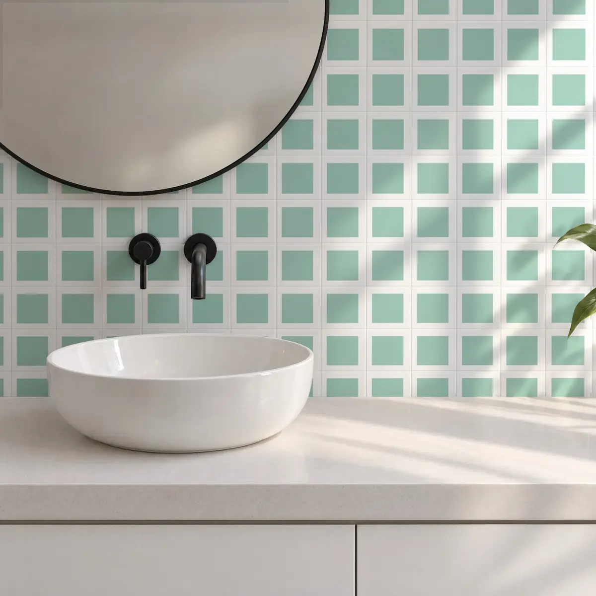 Baño alicatado con Azulejo Square Blanco Mate 10x10 Verde Agua