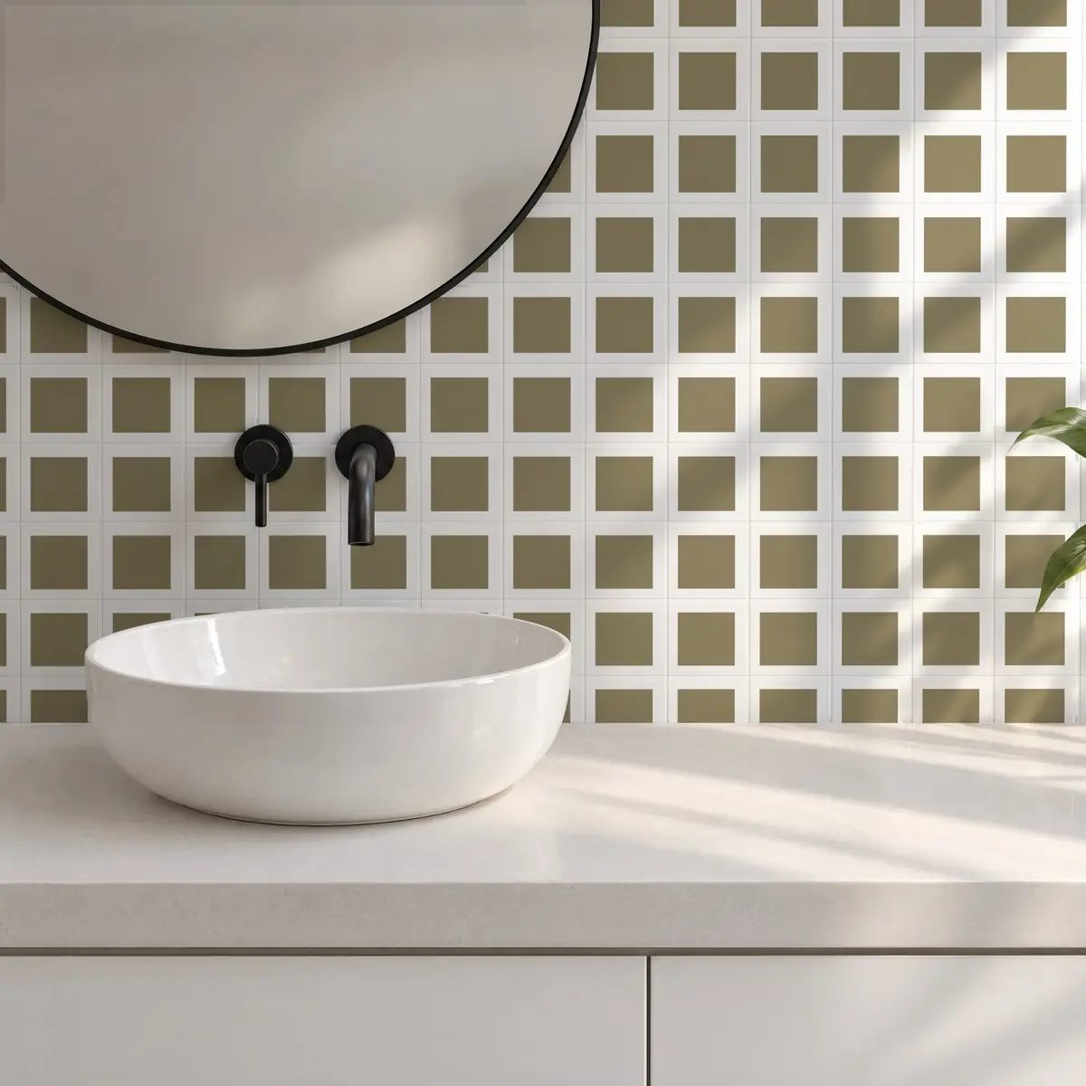 Baño alicatado con Azulejo Square Blanco Brillo 10x10 Verde