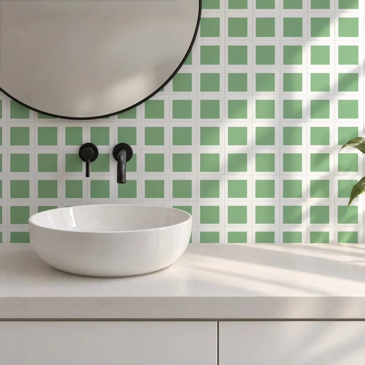 Baño alicatado con Azulejo Square Blanco Brillo 10x10 Verde Claro