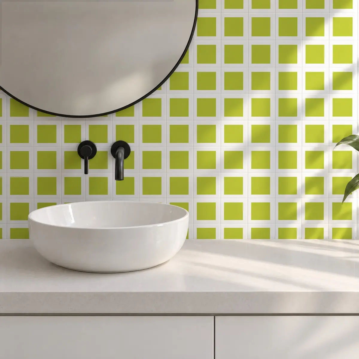 Baño alicatado con Azulejo Square Blanco Brillo 10x10 Verde Pera