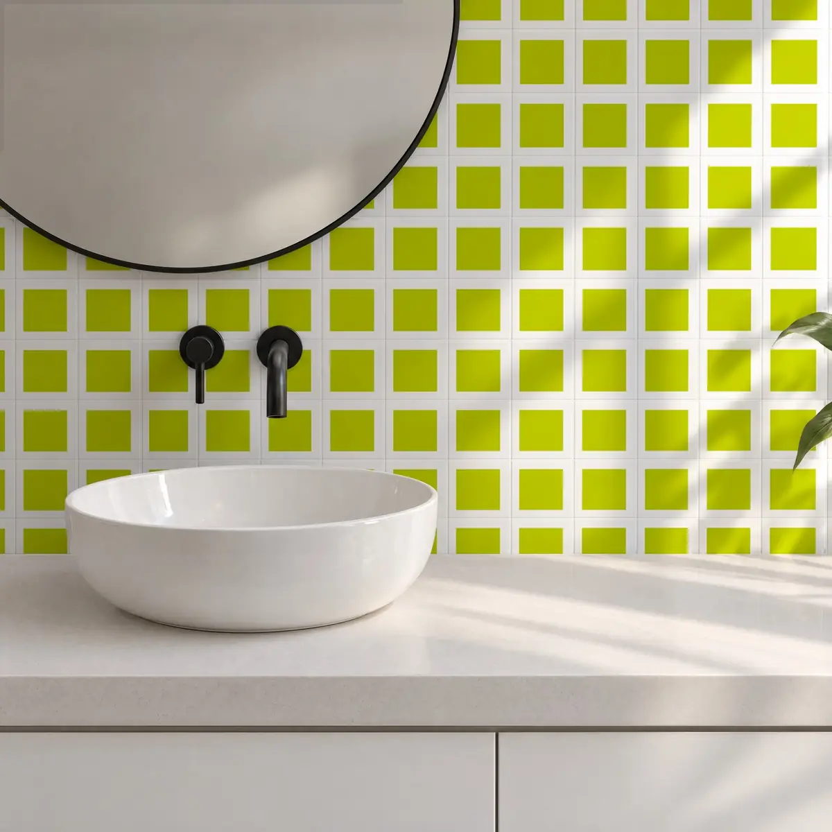 Baño alicatado con Azulejo Square Blanco Brillo 10x10 Verde Pistacho