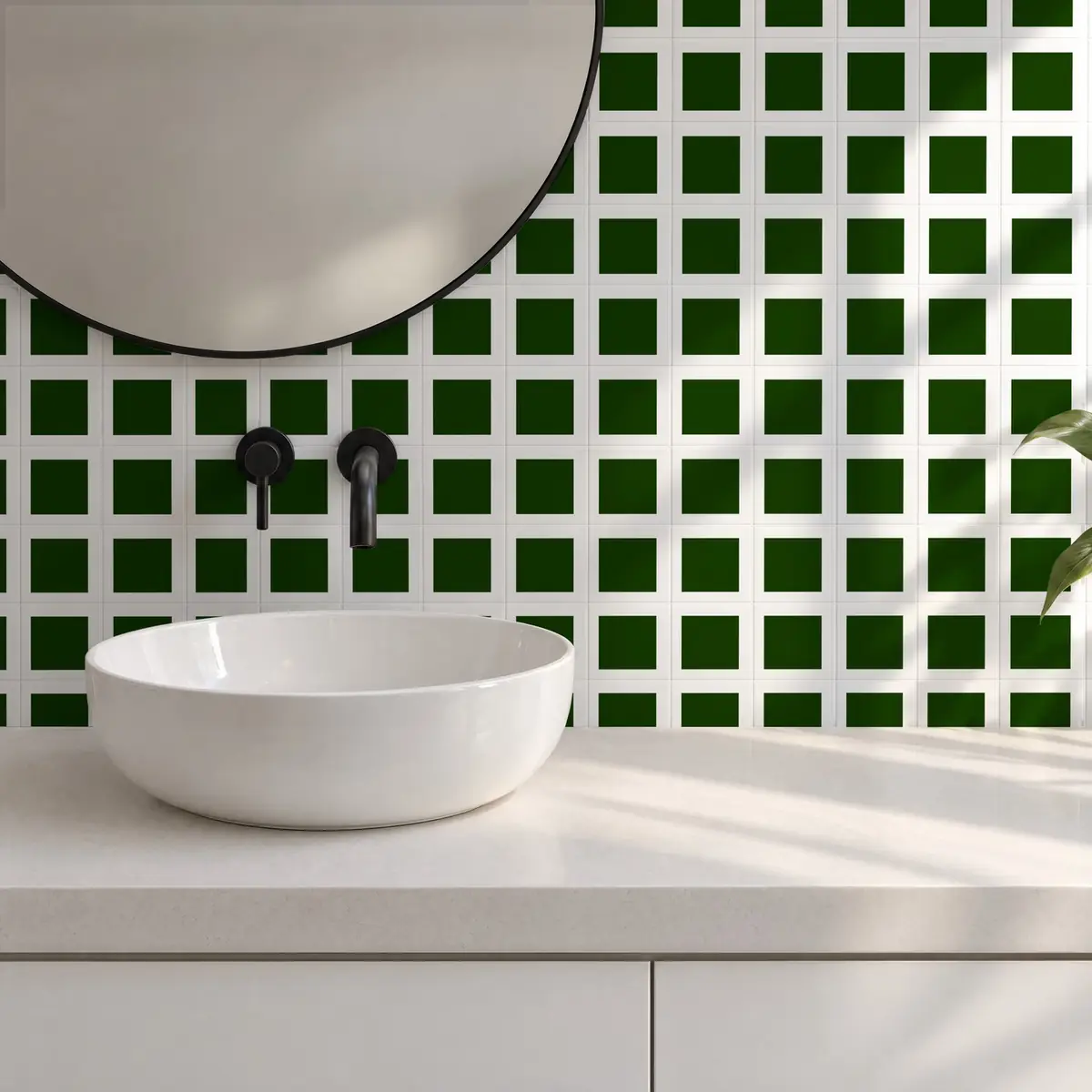Baño alicatado con Azulejo Square Blanco Brillo 10x10 Verde Victoriano