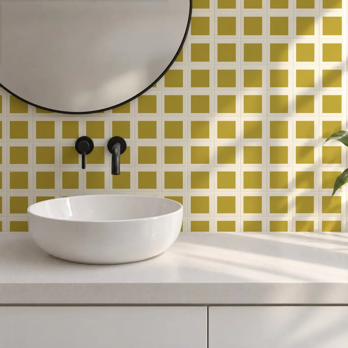 Baño alicatado con Azulejo Square Crema Brillo 10x10 Arena