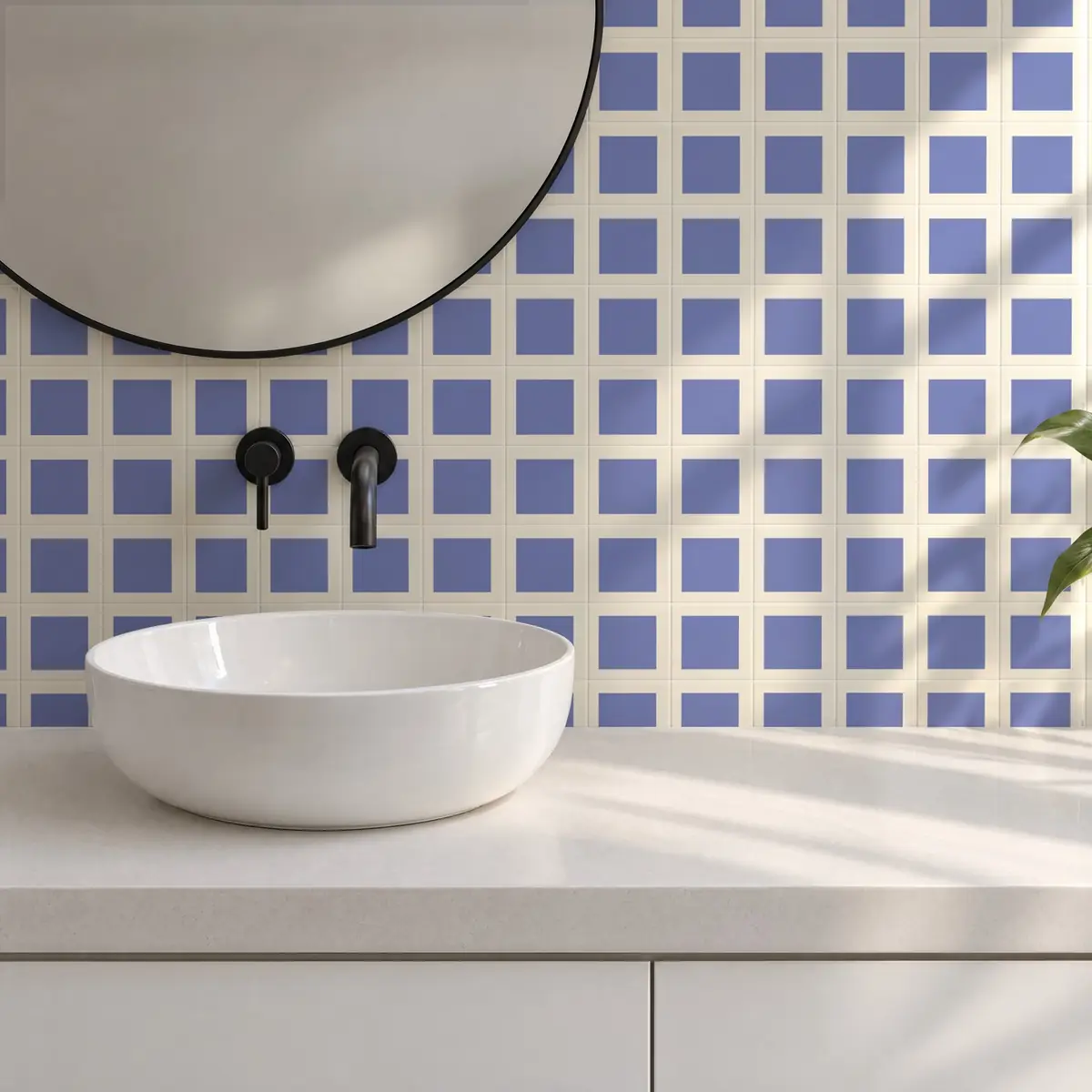 Baño alicatado con Azulejo Square Crema Brillo 10x10 Azul Claro