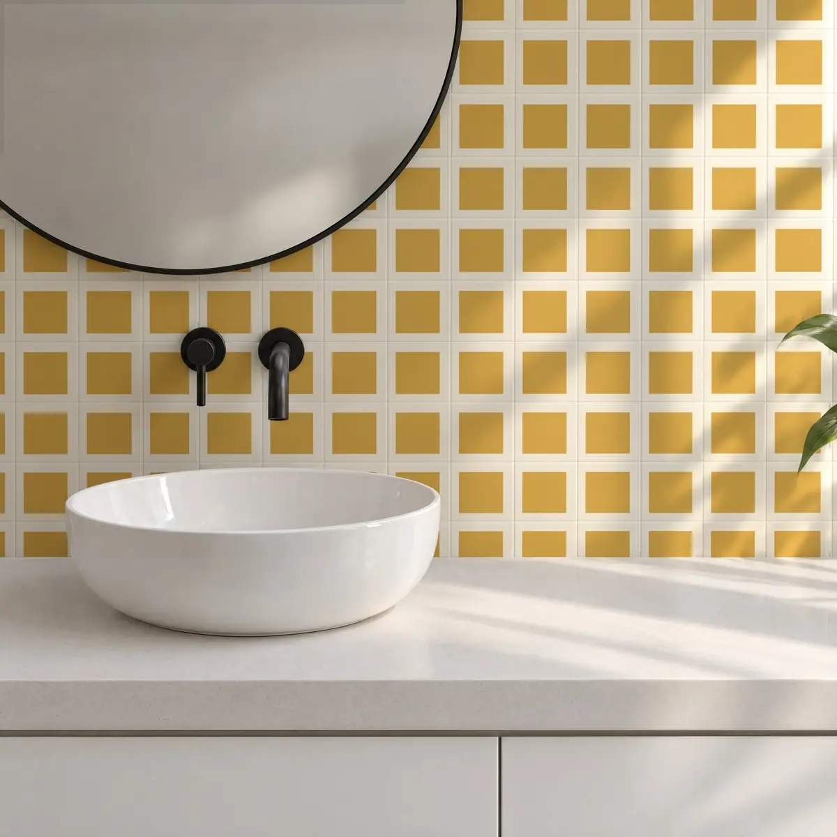 Baño alicatado con Azulejo Square Crema Brillo 10x10 Beige
