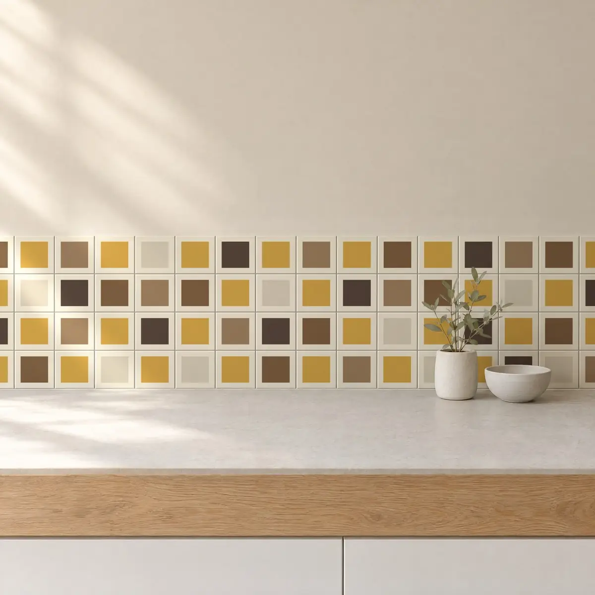 Cocina con Azulejo Square Crema Brillo 10x10 Beige combinado con otros colores