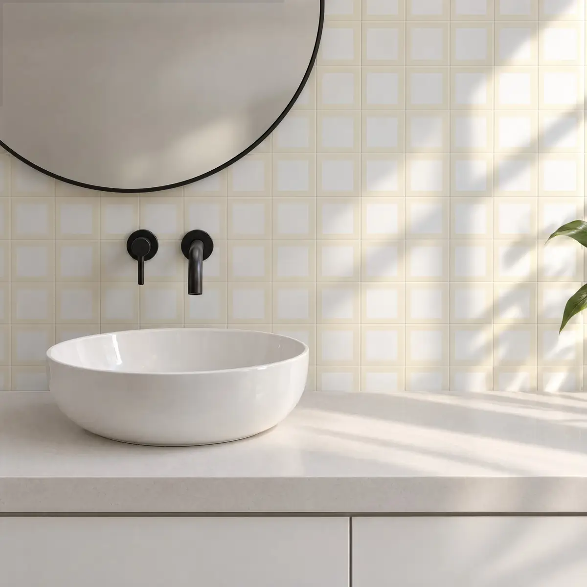 Baño alicatado con Azulejo Square Crema Brillo 10x10 Blanco