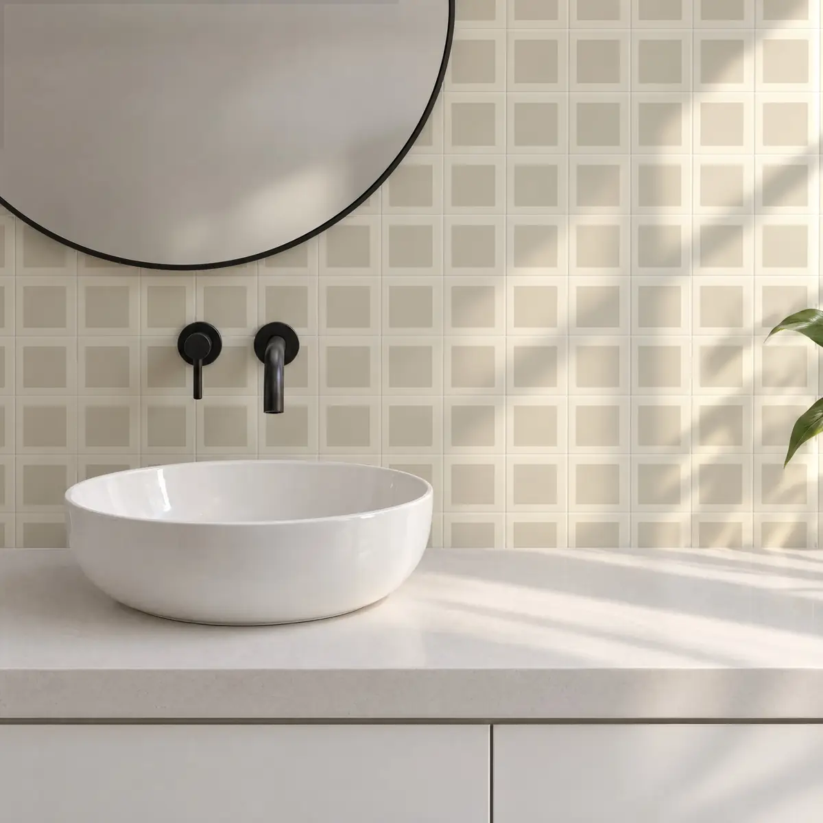 Baño alicatado con Azulejo Square Crema Brillo 10x10 Hueso