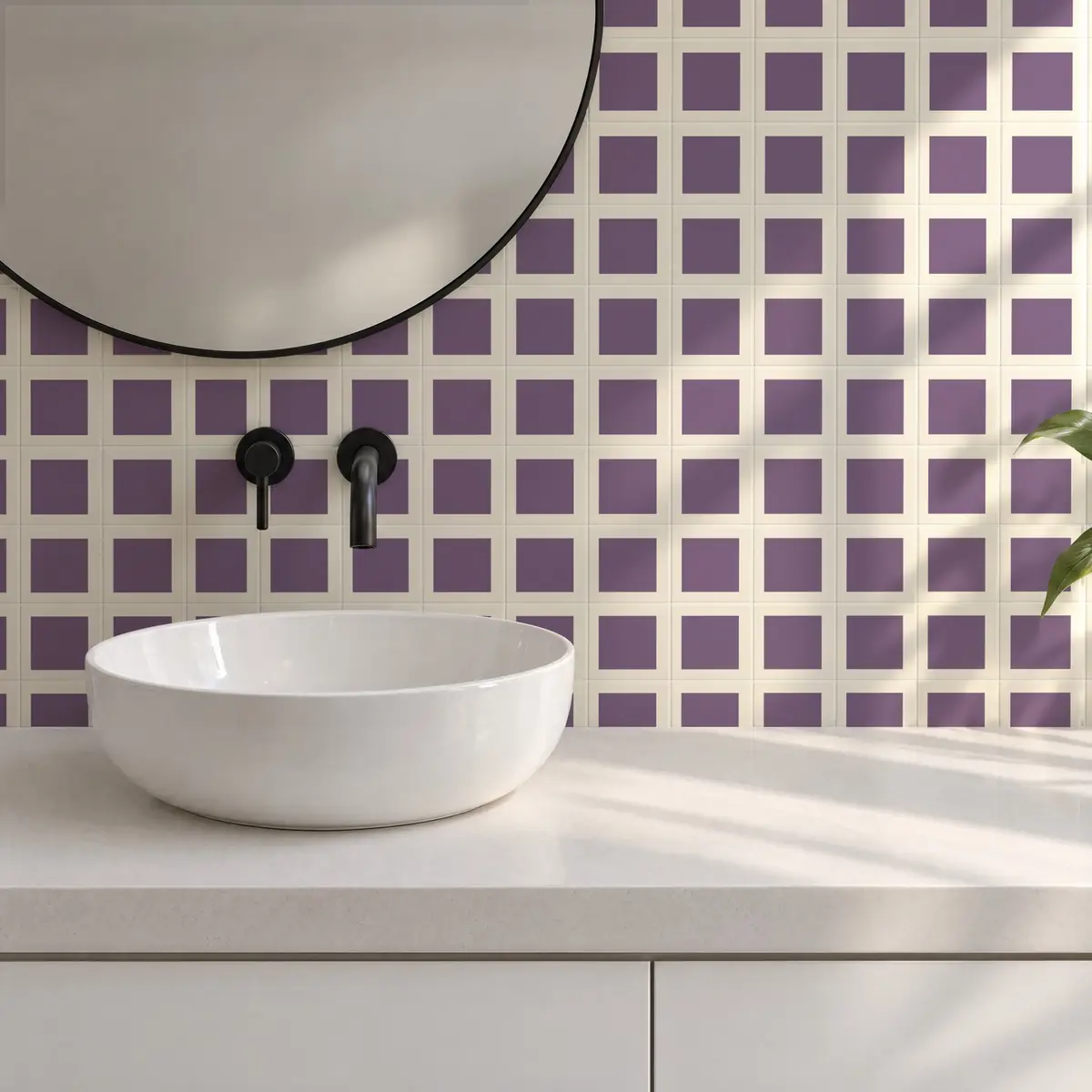 Baño alicatado con Azulejo Square Crema Brillo 10x10 Lila