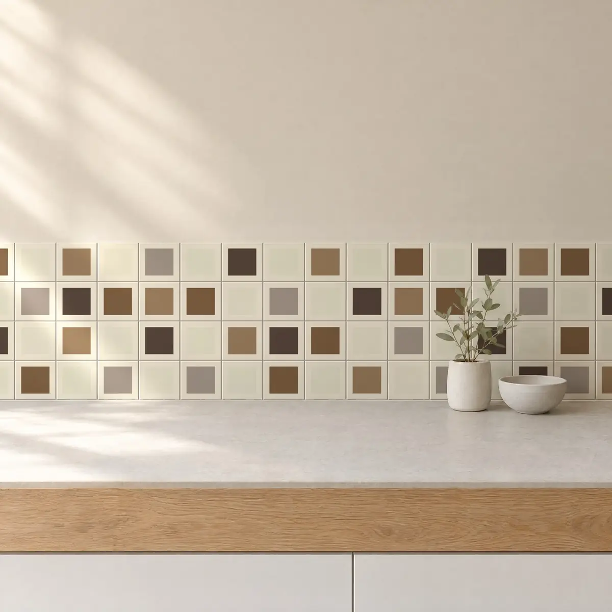 Cocina con Azulejo Square Crema Brillo 10x10 Mantequilla combinado con otros colores