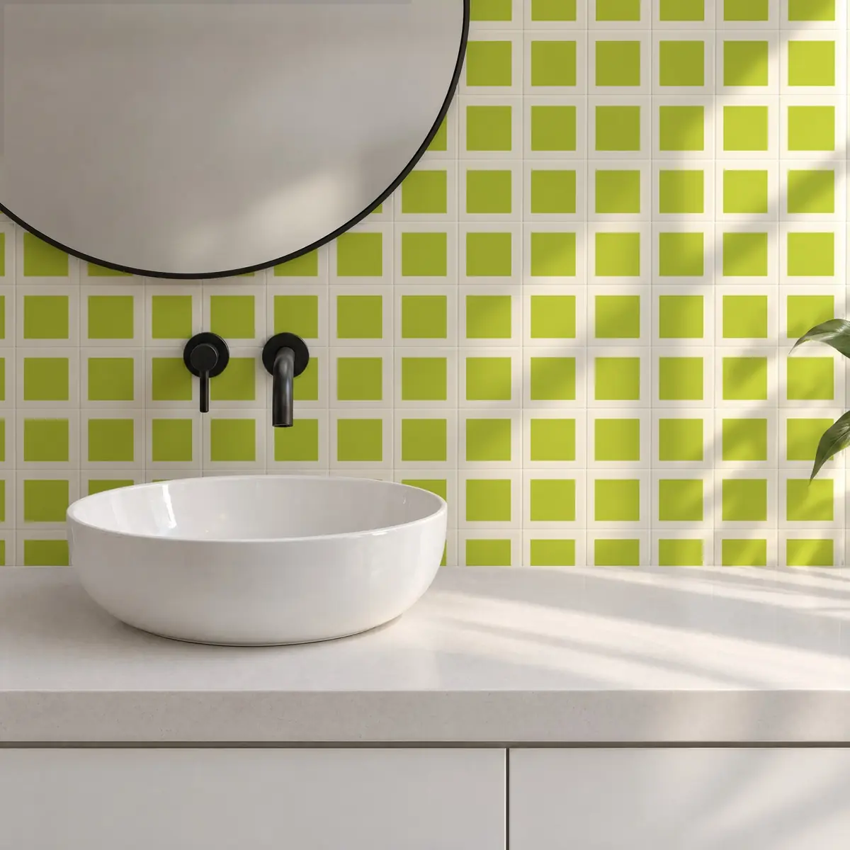 Baño alicatado con Azulejo Square Crema Brillo 10x10 Verde Pera