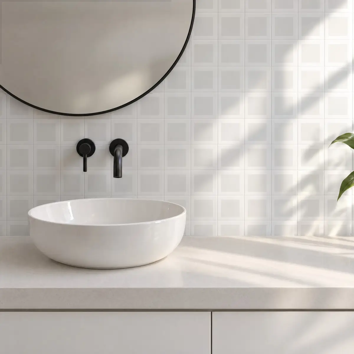 Baño alicatado con Azulejo Square Blanco Brillo 10x10 Blanco