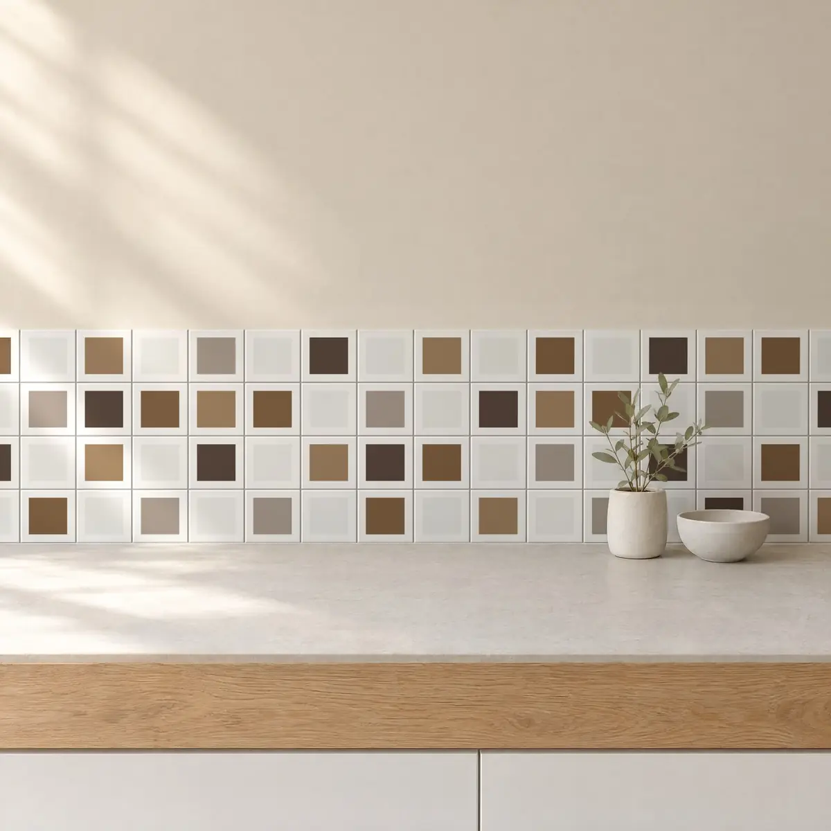 Cocina con Azulejo Square Blanco Brillo 10x10 Blanco combinado con otros colores