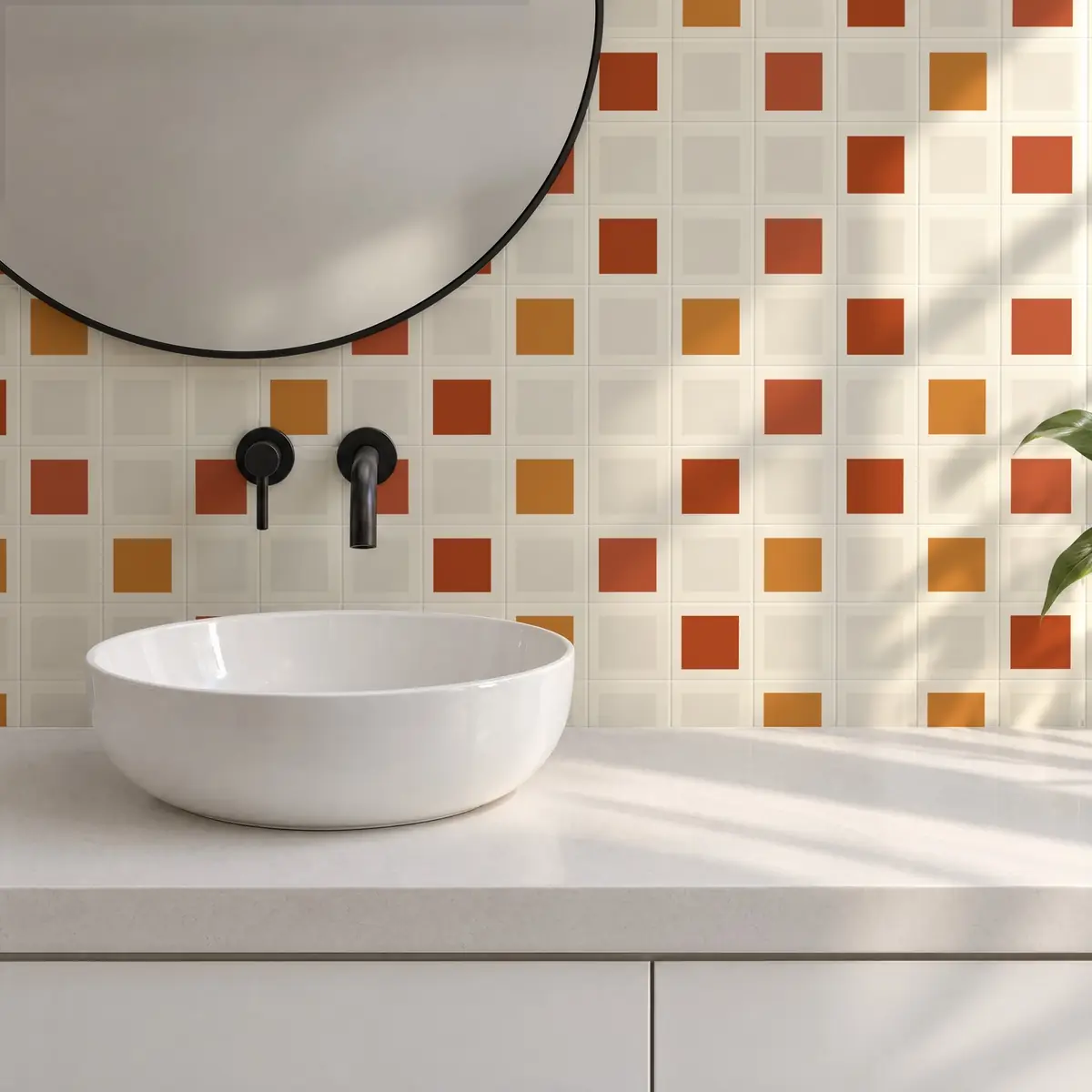 Baño alicatado con Azulejo Square Crema Brillo 10x10 Crema combinado con otros colores