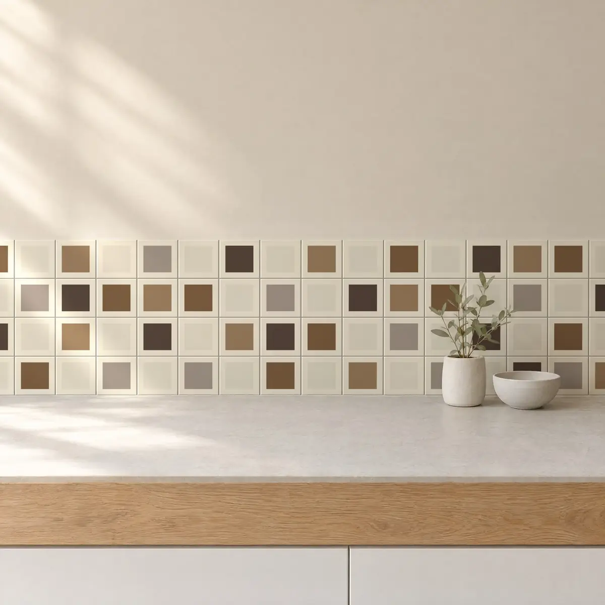 Cocina con Azulejo Square Crema Brillo 10x10 Crema combinado con otros colores